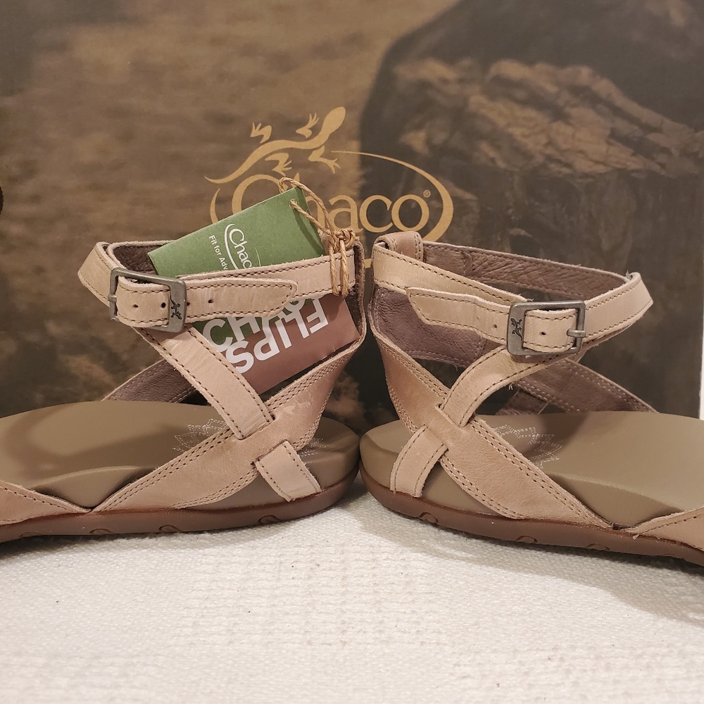🆕️ CHACO LEATHER SANDALS CRISS-CROSS ANKLE STRAPS - Picture 3 of 6